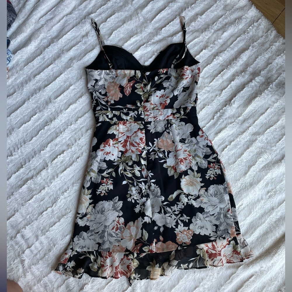 Lulu’s Black Floral Ruched Drawstring Mini Dress - Picture 6 of 7